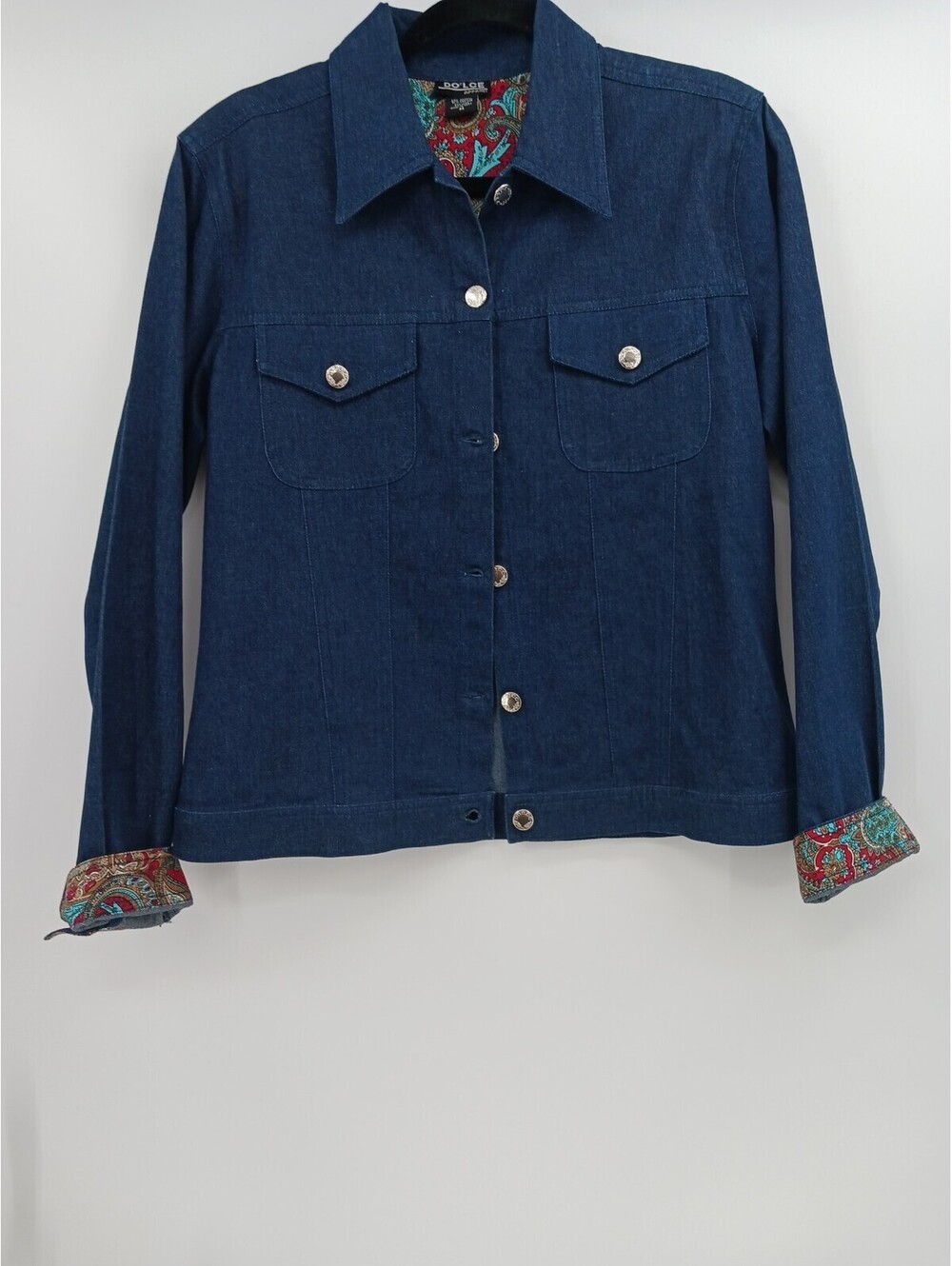 Dolce Apparel Jacket Medium Blue Jean Embroidered Denim Button Up Made in India